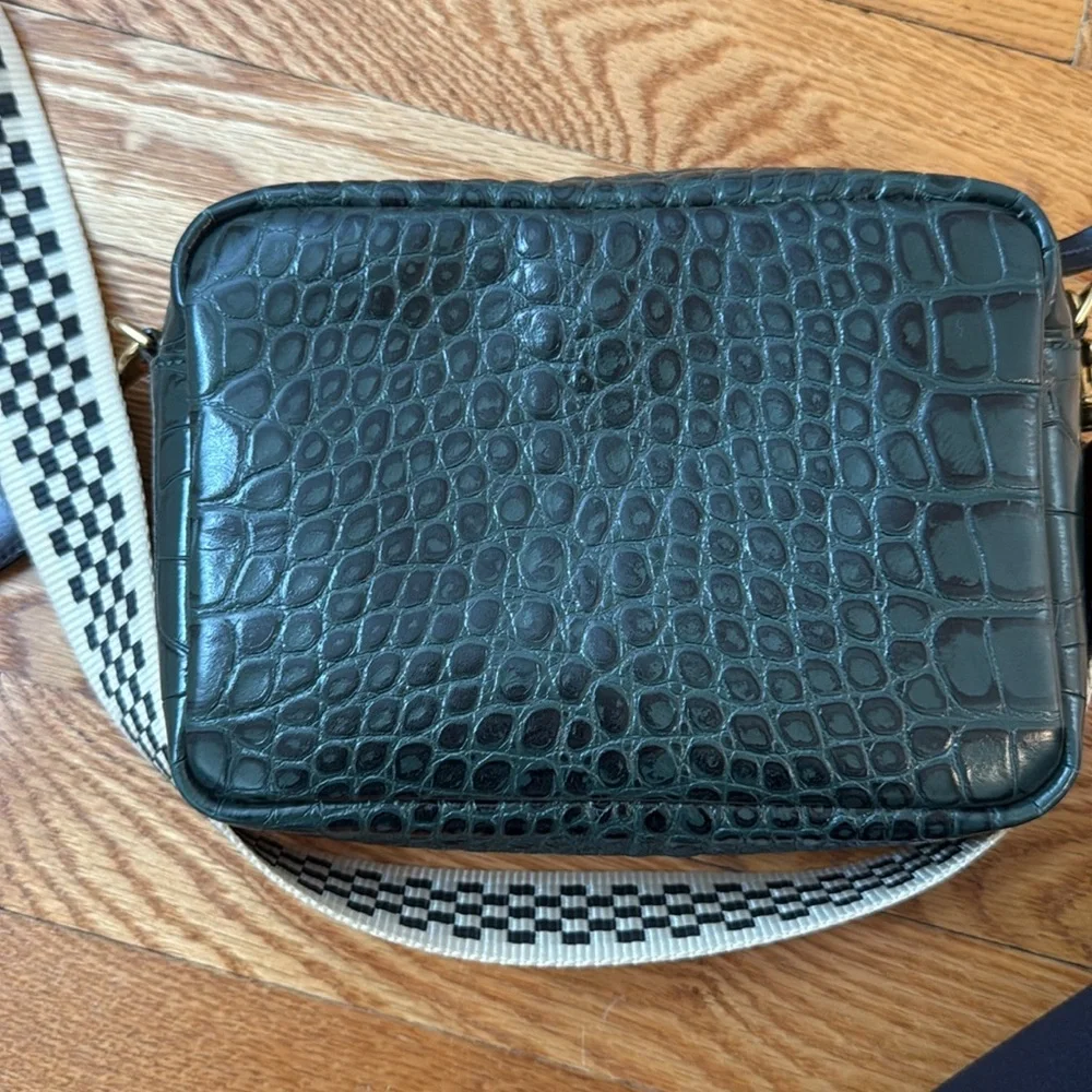 Clare V Loden Croc Midi Sac in Green + Checkered Strap - Picture 2 of 8